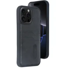 Apple iPhone 15 Pro Max Kılıf Sara Kartvizitli Deri Kılıf - Siyah
