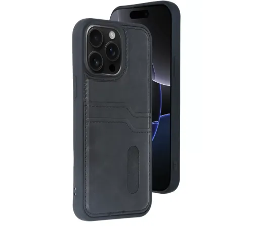 Apple iPhone 15 Pro Max Kılıf Sara Kartvizitli Deri Kılıf - Siyah