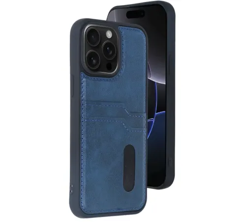 Apple iPhone 14 Pro Max Kılıf Sara Kartvizitli Deri Kılıf - Lacivert