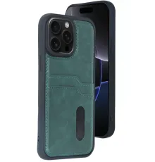 Apple iPhone 14 Pro Max Kılıf Sara Kartvizitli Deri Kılıf - Koyu Yeşil