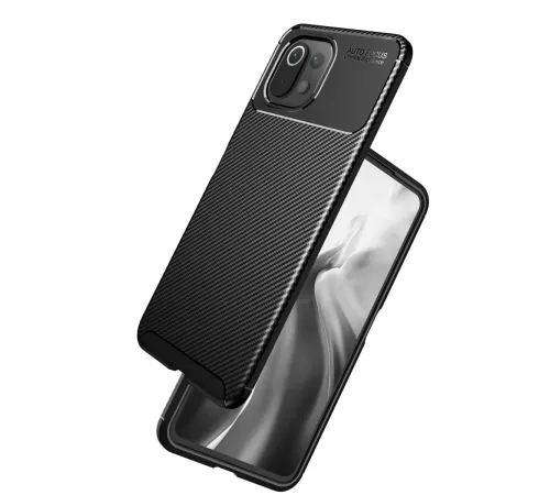 Xiaomi Mİ 11 Lite Kılıf Auto Focus Karbon Kapak - Kahverengi