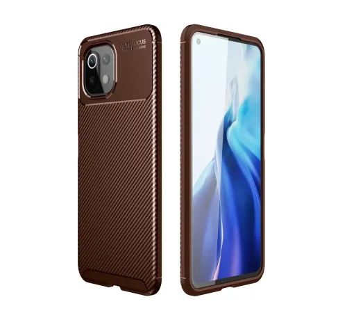 Xiaomi Mİ 11 Lite Kılıf Auto Focus Karbon Kapak - Kahverengi