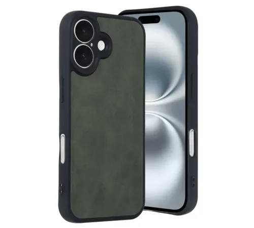 Apple iPhone 16 Kılıf Aras Deri Kapak - Koyu Yeşil