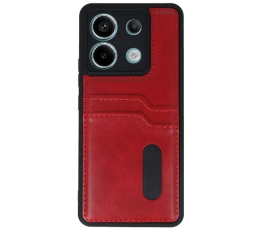 Xiaomi Redmi Note 13 Pro 4G Kılıf Sara Kartvizitli Deri Kılıf - Kırmızı