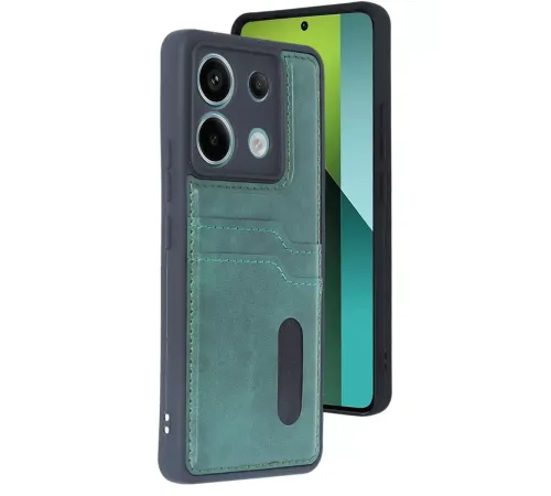 Xiaomi Redmi Note 13 Pro 4G Kılıf Sara Kartvizitli Deri Kılıf - Koyu Yeşil