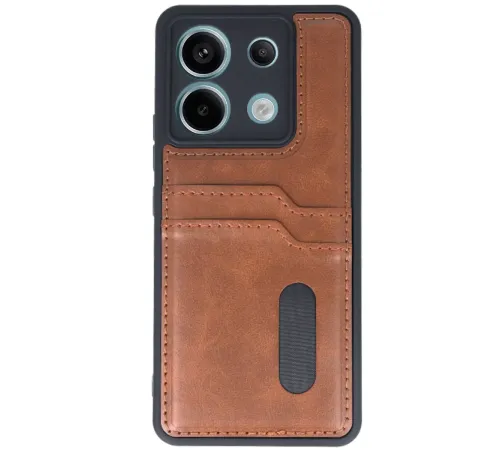 Xiaomi Redmi Note 13 Pro 4G Kılıf Sara Kartvizitli Deri Kılıf - Taba