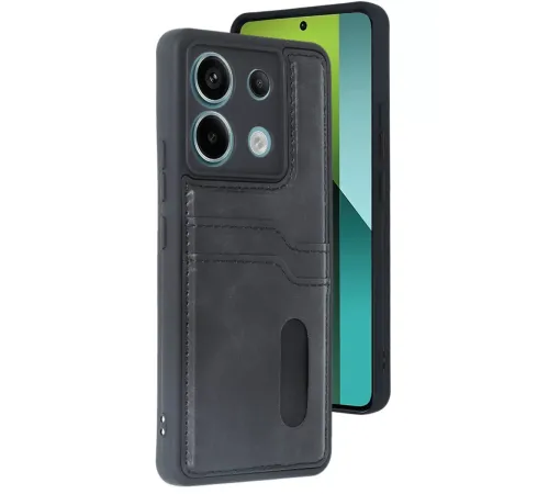 Xiaomi Redmi Note 13 Pro 5G Kılıf Sara Kartvizitli Deri Kılıf - Siyah