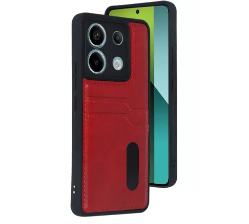 Xiaomi Redmi Note 13 Pro 5G Kılıf Sara Kartvizitli Deri Kılıf - Kırmızı