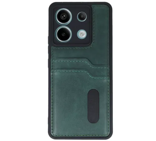 Xiaomi Redmi Note 13 Pro 5G Kılıf Sara Kartvizitli Deri Kılıf - Koyu Yeşil