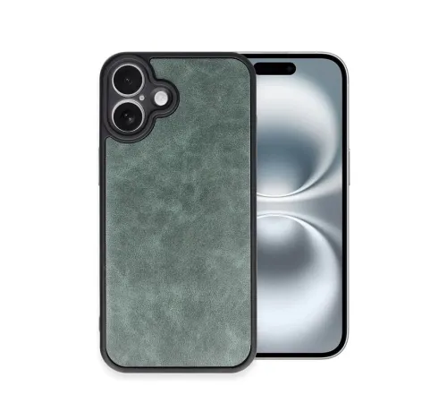 Apple iPhone 16 Plus Kılıf Aras Deri Kapak - Koyu Yeşil