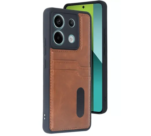 Xiaomi Redmi Note 13 Pro 5G Kılıf Sara Kartvizitli Deri Kılıf - Taba