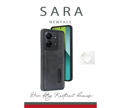 Xiaomi Redmi 13C Kılıf Sara Kartvizitli Deri Kılıf - Siyah