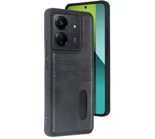 Xiaomi Redmi 13C Kılıf Sara Kartvizitli Deri Kılıf - Siyah