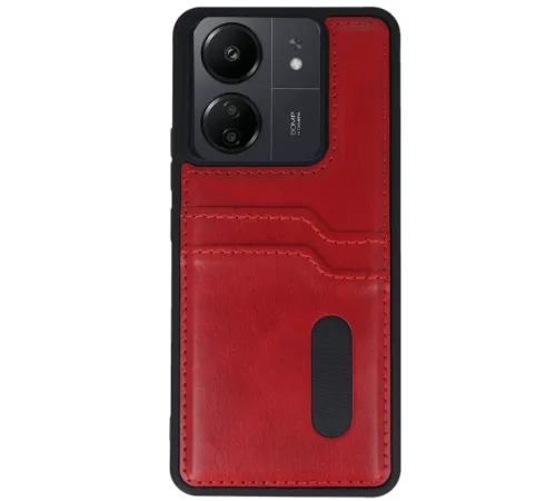 Xiaomi Redmi 13C Kılıf Sara Kartvizitli Deri Kılıf - Kırmızı