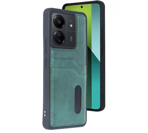 Xiaomi Redmi 13C Kılıf Sara Kartvizitli Deri Kılıf - Koyu Yeşil