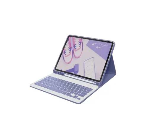 Apple iPad 10.2 (9.nesil) Kılıf KC01 Smart Klavyeli Tablet Kılıfı - Derin Mor