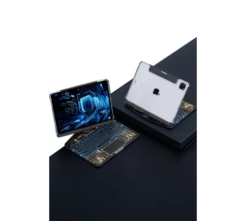 Apple JP11 iPad Pro 11 (2022) Kılıf Vales Dönen Ledli Klavyeli Tablet Kılıfı - Siyah