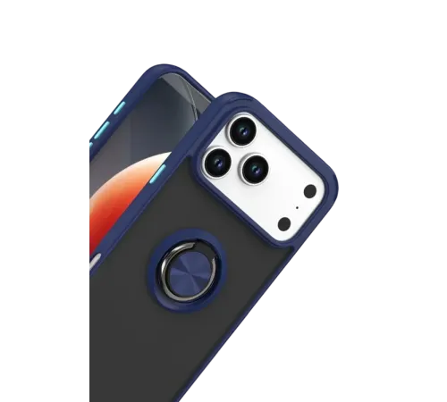 Apple iPhone 17 Pro Montreal Yüzüklü Silikon Kapak - Lacivert