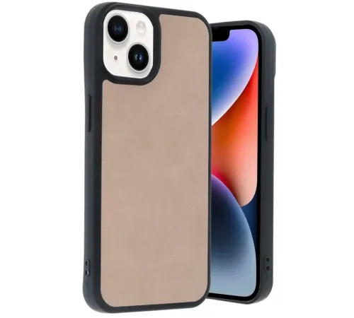 Apple iPhone 14 Kılıf Aras Deri Kapak - Pudra