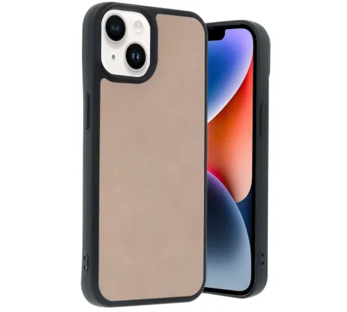 Apple iPhone 14 Kılıf Aras Deri Kapak - Pudra