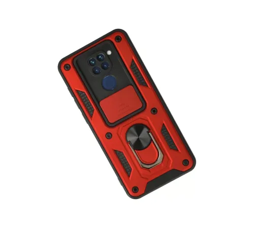 Xiaomi Redmi Note 9 Kılıf Pars Lens Yüzüklü Silikon - Kırmızı