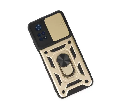 Xiaomi Poco M4 Pro 4G Kılıf Pars Lens Yüzüklü Silikon - Gold