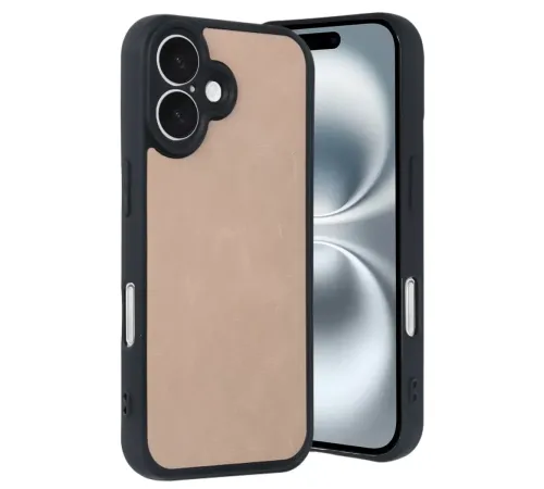 Apple iPhone 16 Kılıf Aras Deri Kapak - Pudra