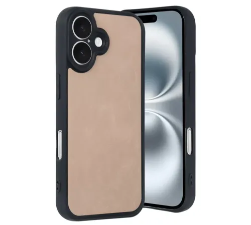 Apple iPhone 16 Kılıf Aras Deri Kapak - Pudra