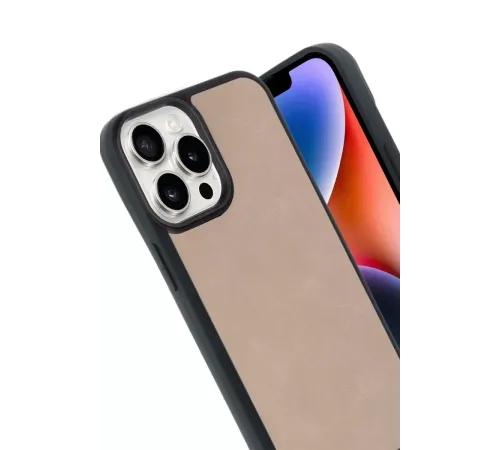 Apple iPhone 14 Pro Max Kılıf Aras Deri Kapak - Pudra
