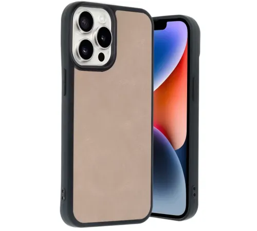 Apple iPhone 14 Pro Max Kılıf Aras Deri Kapak - Pudra