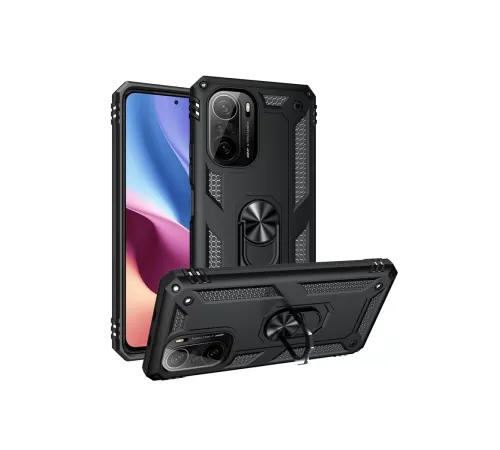 Xiaomi Poco F3 Kılıf Sofya Yüzüklü Silikon Kapak - Siyah