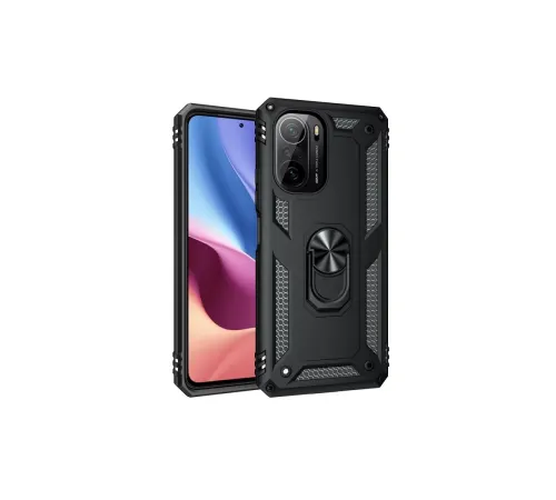 Xiaomi Poco F3 Kılıf Sofya Yüzüklü Silikon Kapak - Siyah