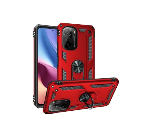 Xiaomi Poco F3 Kılıf Sofya Yüzüklü Silikon Kapak - Kırmızı