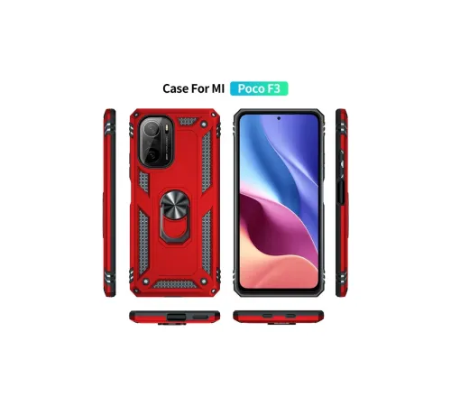 Xiaomi Poco F3 Kılıf Sofya Yüzüklü Silikon Kapak - Kırmızı