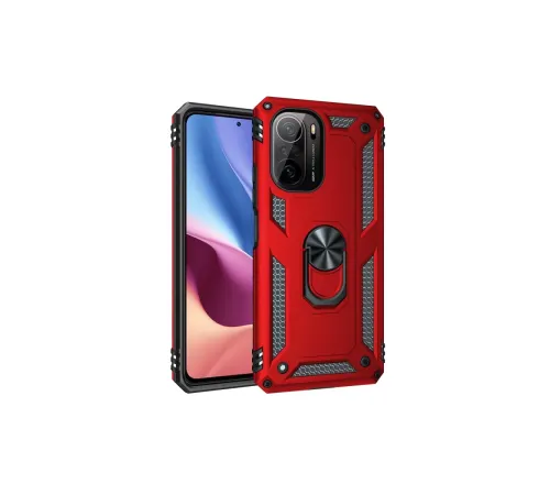 Xiaomi Poco F3 Kılıf Sofya Yüzüklü Silikon Kapak - Kırmızı