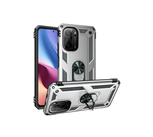 Xiaomi Poco F3 Kılıf Sofya Yüzüklü Silikon Kapak - Gümüş
