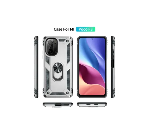 Xiaomi Poco F3 Kılıf Sofya Yüzüklü Silikon Kapak - Gümüş