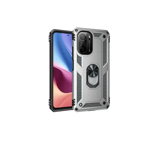 Xiaomi Poco F3 Kılıf Sofya Yüzüklü Silikon Kapak - Gümüş