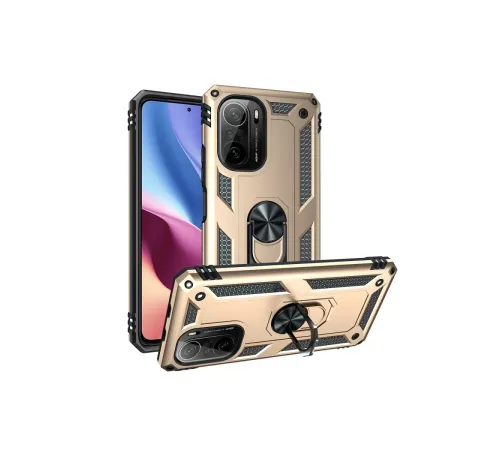 Xiaomi Poco F3 Kılıf Sofya Yüzüklü Silikon Kapak - Gold