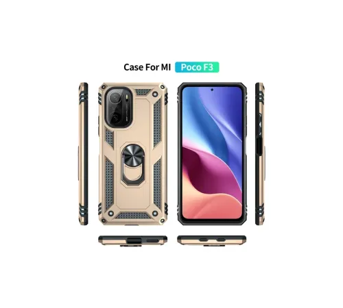 Xiaomi Poco F3 Kılıf Sofya Yüzüklü Silikon Kapak - Gold