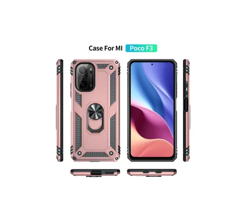 Xiaomi Poco F3 Kılıf Sofya Yüzüklü Silikon Kapak - Rose