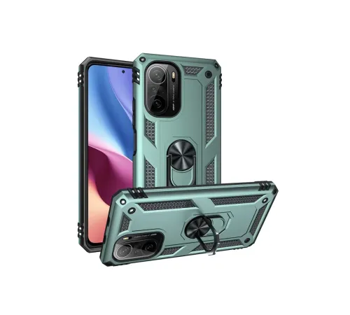 Xiaomi Poco F3 Kılıf Sofya Yüzüklü Silikon Kapak - Yeşil