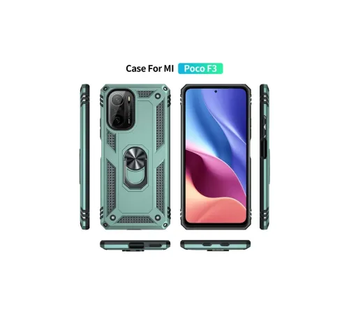 Xiaomi Poco F3 Kılıf Sofya Yüzüklü Silikon Kapak - Yeşil