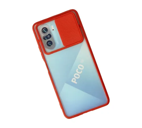 Xiaomi Poco F3 Kılıf Palm Buzlu Kamera Sürgülü Silikon - Kırmızı