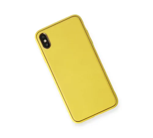 Apple iPhone XS Max Kılıf Coco Deri Silikon Kapak - Sarı