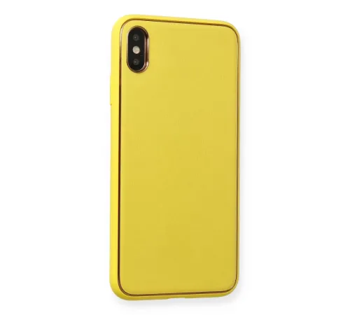 Apple iPhone XS Max Kılıf Coco Deri Silikon Kapak - Sarı