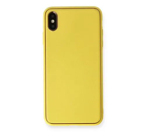 Apple iPhone XS Max Kılıf Coco Deri Silikon Kapak - Sarı