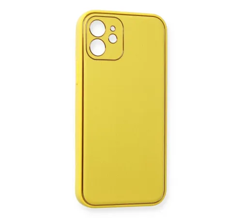 Apple iPhone 12 Kılıf Coco Deri Silikon Kapak - Sarı