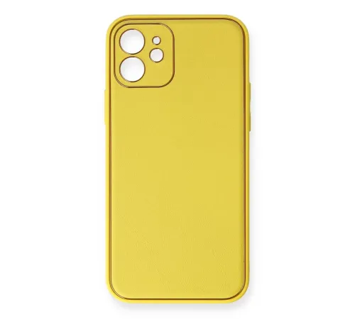 Apple iPhone 12 Kılıf Coco Deri Silikon Kapak - Sarı
