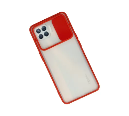Reno 4 Lite Kılıf Palm Buzlu Kamera Sürgülü Silikon - Kırmızı